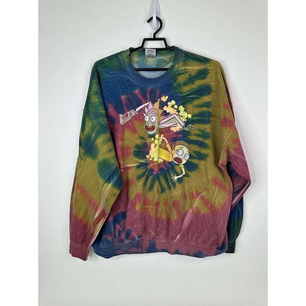 Rick and Morty Sweatshirt Unisex XL Rainbow Tie Dye Crew Neck Graphic Print